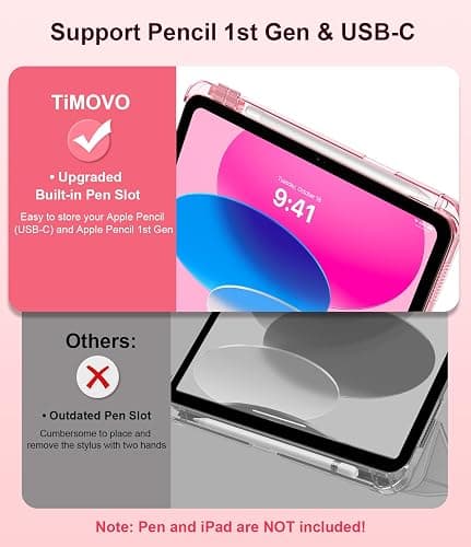 TiMOVO Case for iPad A16 11th Generation 2025 11 Inch/iPad 10th Generation 2022 10.9 Inch with Pencil Holder, Slim Stand Cover with Translucent Back, Support Touch ID, Auto Wake/Sleep, Watermelon Pink thumbnail 3