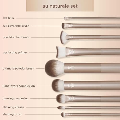 REAL TECHNIQUES Au Naturale Makeup Brush Kit, For Foundation, Powders, and Concealers, Premium Quality Face Brushes, 9 Piece Set, Gold thumbnail 4