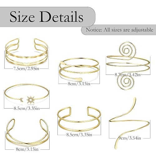 FEYIR 7 Pcs Arm Cuff Jewelry for Women Upper Arm Cuff Bangle Band Armlet Adjustable Arm Cuff Bracelet thumbnail 7