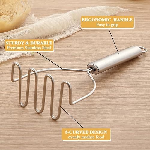 Potato Masher 2 Pcs, Kyraton Stainless Steel Heavy Duty Mash Potatoes Masher Kitchen Tool Utensils for Avocado Potatoes Beans Meat Vegetables, Kitchen Gadgets thumbnail 4