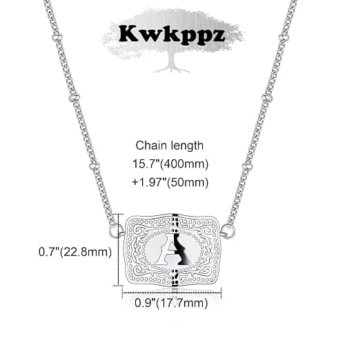 Kwkppz Mini Belt Buckle Initial Necklace for Women, 18K Gold/Silver Plated Initial Letter Pendant, Belt Buckle Necklace with Initial, Unique Western Jewelry Gifts for Women thumbnail 5