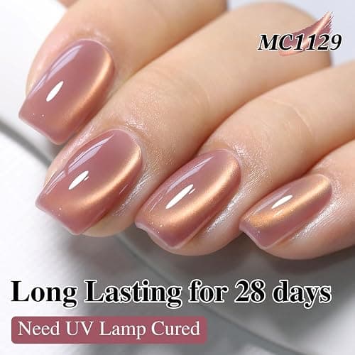 Double Rhythm 15ML Ice Glass Cat Eye Gel Polish with Magnet Holographic Glitter Shimmer Translucent Sheer Color Salon Soak Off Magnetic Nail at Home (Golden Violet-MC1129) thumbnail 8