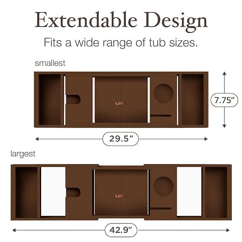 Foldable Bathtub Tray - Expandable Bamboo Bath Caddy with Wine, Book & Tablet Holder - Luxurious Bath Accessories, Perfect Spa Experience - Unique Gifts for Mom, Women, Couples, Housewarming (Brown) thumbnail 2
