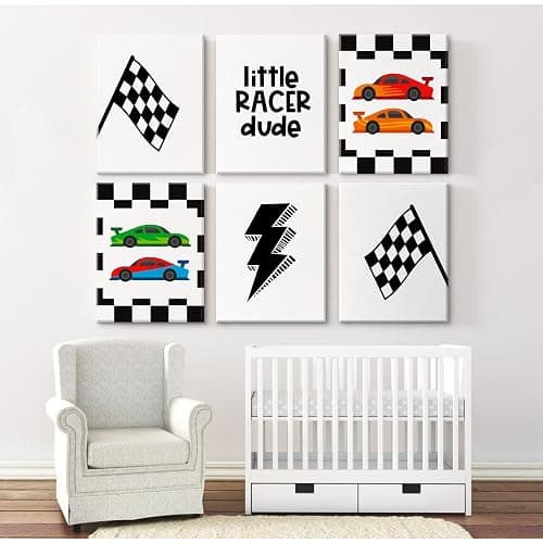 Race Car Wall Art Pictures Boys Room Wall Decor Nursery Toddler Canvas Wall Art Kids Playroom Art Prints Boys Race Car Poster Nursery Artwork Set of 6 for Bedroom 8x10 Inch Framed thumbnail 7