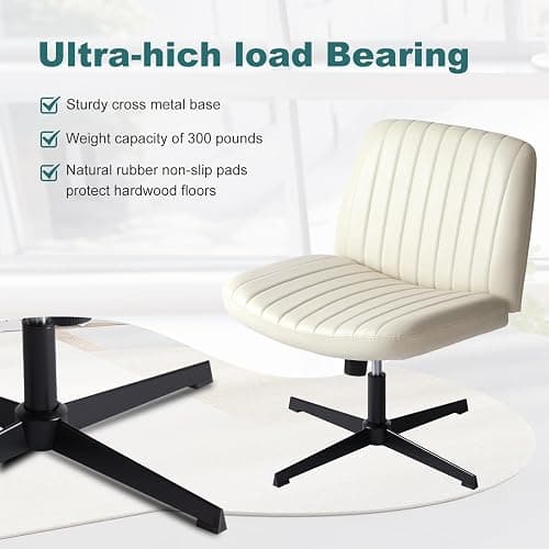 OLIXIS Criss Cross Chairs Armless No Wheels Wide Seat Cross Legged Height Adjustable Swivel Padded PU Leather Home Office Desk Chair for Bedroom, Student, Study Room, Beige Dual Base thumbnail 5