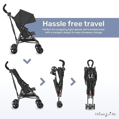 Dream On Me Rover Convenience Baby Stroller – Lightweight & Compact Travel Umbrella Stroller, Quick One-Hand Fold, Lockable Rear Wheels, Adjustable Canopy, 3-Point Safety Harness & Cup Holder - Black thumbnail 5