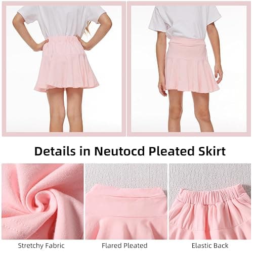 Neutocd Toddler Little Girls Skirts Skorts Elastic Flared Plain Pleated Tennis Skater Skirts for Girls Kids Built in Shorts - Pink/White - 2-3T thumbnail 5