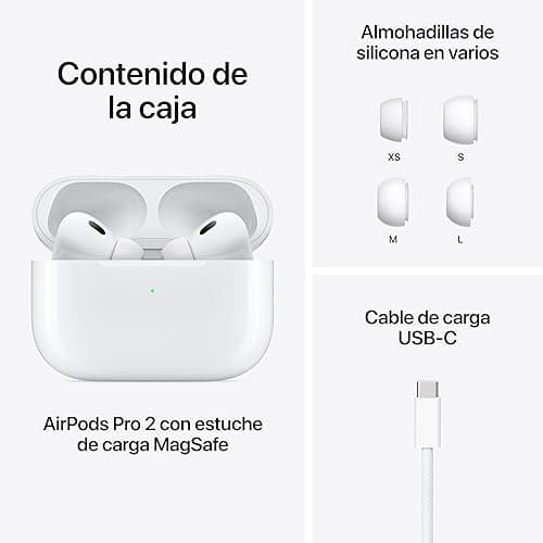 Apple AirPods Pro 2 Auriculares inalámbricos, Auriculares Bluetooth, cancelación Activa de Ruido, Audífono, Modo Sonido Ambiente, Audio Espacial Personalizado, Sonido de Alta fidelidad, Carga USB C thumbnail 8