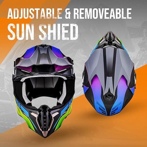 OUMURS Adult ATV Dirt Bike Helmet with Goggles Gloves & Mask Quick Release Buckle Adjustable Sun Visor Motorcycle Adult Helmet Off-Road Motocross Downhill Moped MX for Unisex-Adult thumbnail 3