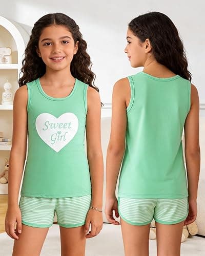MyFav Big Kids Girls Sleeveless Sleepwears Hearts Shape Striped Pajama Nightgown thumbnail 2