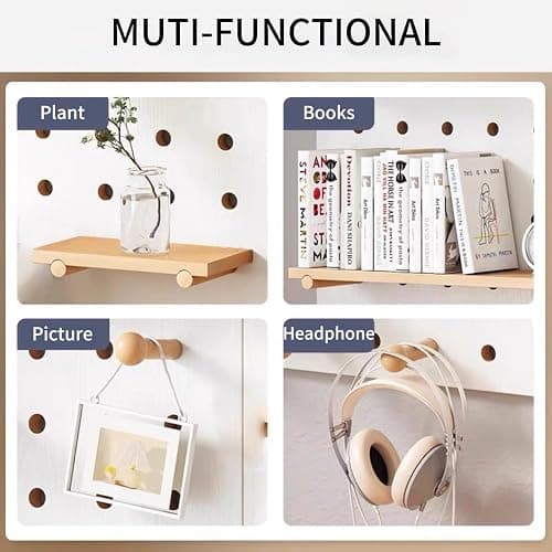Halyuhn Wood Desk Shelf Organizer, 2 Tier Desktop Bookshelf for Home and Office Supply, Wooden Desktop Organizer with Pegboard Design, Adjustable Display Shelf for Computer Desk thumbnail 5