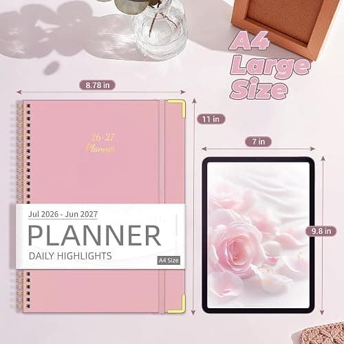 Academic Planner 2026-2027 (8.5" x 11") - Weekly & Monthly Planner (Jul. 2026 - Jun. 2027), Column View Calendar Organizers, Hardcover Agenda Book with Tabs for Office & School, Pink thumbnail 3