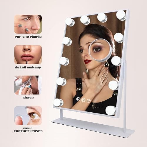 COOLJEEN Makeup Mirror Vanity Mirror with Lights - 12 Led Bulbs Lighted Hollywood Mirror, 10X Magnification,3 Color Modes, Touch Control, Women Gift (White) thumbnail 5