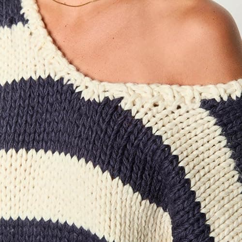 Women Oversized Striped Long Sleeve Sweaters Drop Shoulder Color Block Knit Pullover y2k Fall Loose Jumper Tops thumbnail 4