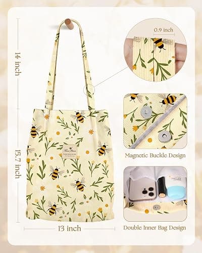 Miss Adola Corduroy Tote Bag for Women - Reusable Totes with Pocket & Buckle Cute Aesthetic Shoulder Bag for Work Travel thumbnail 3