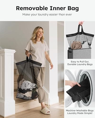 SOLEDI Laundry Hamper with Lid 90L Large & Tall Collapsible Laundry Basket, Clothes Hamper with Bag Removable Easy to Carry, Dirty Hampers for Bedroom, Bathroom, Dorm, College, Grey thumbnail 5