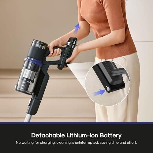 Eureka Cordless Vacuum Cleaner, Anti-Tangle Brushroll, Rechargeable Stick Vacuum, Lightweight for Carpet, Hard Floor, Pet Hair, Black NEC451BL thumbnail 6