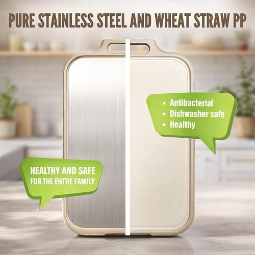Stainless Steel Cutting Board, Double Sided Steel Cutting Boards for kitchen, Non Toxic Stainless Steel/Wheat straw pp Large size for meat,17 * 11 Inch,Dishwasher Safe,luxury style Aesthetic chopping thumbnail 7