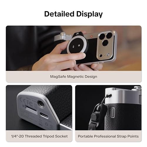 PGYTECH RetroVa Grip Kit for iPhone 17 Pro Max, Vintage Phone Case with Quick-Release Bluetooth Shutter Grip, MicroSD Slot, 1/4"-20 Thread, Physical Controls & App Integration - Graphite Black thumbnail 5