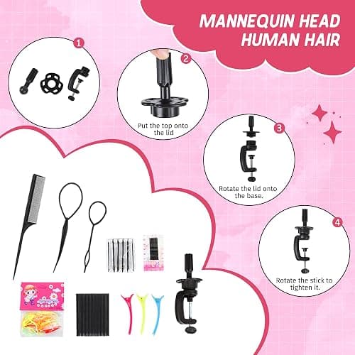 Mannequin Head with 100% Real Human Hair Cosmetology Training Doll Head for Hairdresser Practice Braiding Hair Styling with Clamp Stand (18 Inch) thumbnail 7