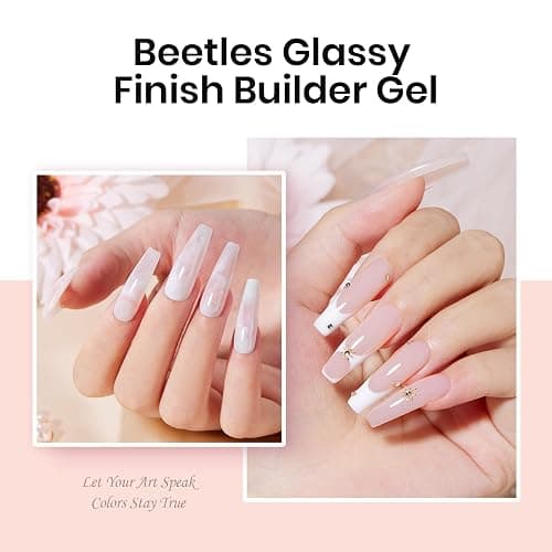 Beetles Hard Gel for Nails Kit,3 Colors Clear Nude Jelly White Sculpted Gel,Nail Extension,Sculpting,with Long Square Half Cover Nail Tips for Salon Pros Women,Nude&Clear Builder Gels,UV&LED Cured thumbnail 6