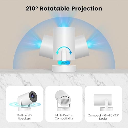 Mini Projector with WiFi and Bluetooth, Support 4K 1080P 170 ANSI Auto Keystone Correction, 210° Rotatable Portable Projector, 25"-110" Screen Video Projector for Smartphone/Laptop thumbnail 7
