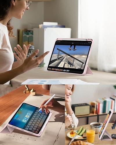 SQBEBS New Case for iPad Pro 12.9 inch 6th/5th/4th Generation 2022/2021/2020 with Pencil Holder, Smart Stand Case with Soft TPU Back Cover for iPad Air 13 inch 2024, Auto Sleep/Wake, Pink thumbnail 7