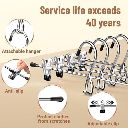 Pants Hangers Space Saving,Stackable Skirt Hangers with Clips, Hanging Closet Organizer and Storage,Clothes Hangers, College Dorm Essentials Apartment Essentials- 8 Pack thumbnail 7
