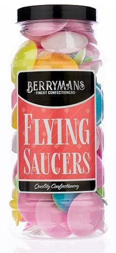 Original Flying Saucer Sweets Flying Saucers Retro Sweets Gift Jar By Berrymans Sweet Shop - Classic Sweets, Traditional Taste. - Image 1