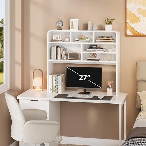 Homiflex 5-Tier Desk Shelf, 37.4''W Desktop Bookshelf for Computer Monitor, Desktop Organizer Shelf Storage Rack with 6 Cubbies, 5-Level Desk Hutch Display Rack for Home, Office, Dorm, Vanity, White thumbnail 6