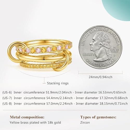Cicy Bell Interlocking Ring for Women 18k Gold Plated CZ Stack Ring Set thumbnail 6