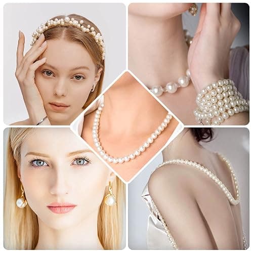 Pearl Beads for Craft, Anezus 200pcs Ivory Faux Fake Pearls, 12 MM Sew on Pearl Beads with Holes for Jewelry Making, Bracelets, Necklaces, Hairs, Crafts, Decoration and Vase Filler thumbnail 2