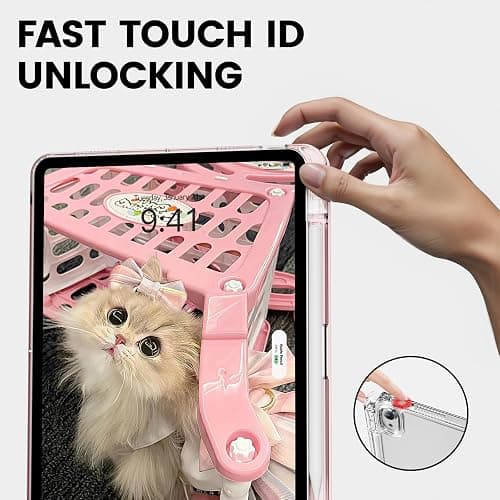 GKABXY Case for iPad Air 11 inch M3/M2 (2025/2024), iPad Air 6th/5th/4th Generation (2022/2020) 10.9 inch with Pencil Holder,Slim TPU Clear Transparent Protective Tablet Cover,Auto Wake/Sleep,Pink thumbnail 8