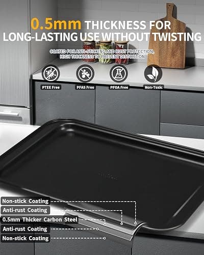 Ymiton Nonstick Bakeware Sets (7 Pcs Baking Sheet, Pans, Rack with 12 Cupcake Liners), Carbon Steel Body, Oven Safe Up to 450°F, Dishwasher Safe, Non Toxic Coating, Easy Release and Clean, Dark Gray thumbnail 4