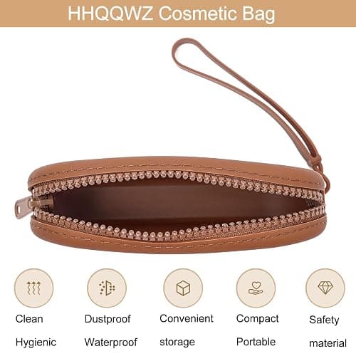 HHQQWZ Portable Silicone Makeup Bag for Women, Small Travel Waterproof Toiletry Cosmetic Bag, Zipper Closure Organizer Makeup Case with Handle (Brown) thumbnail 3