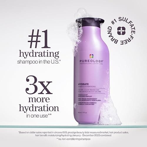 Pureology Hydrate Shampoo - For Dry or Color Treated Hair, Moisturizing Shampoo For Hydration & Softness, With Rose Extract & Green Tea, Vegan & Sulfate-Free thumbnail 2