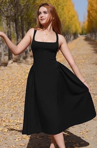 Memoriesea Women's Elegant Square Neck Swing A Line Wedding Evening Party Midi Dress thumbnail 2
