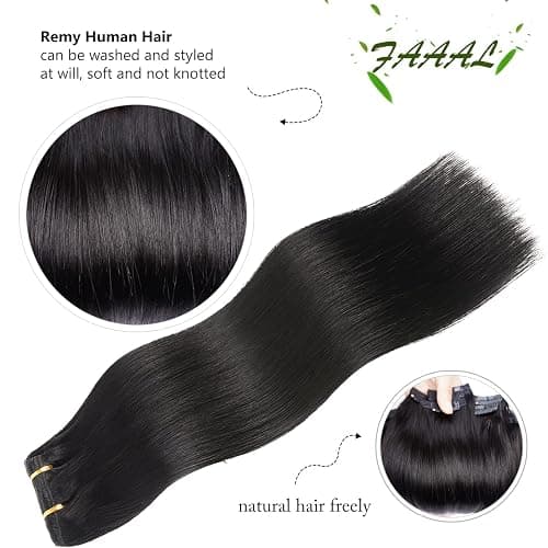 22" Clip in Human Hair Extensions Full Head 200g 10 Pieces 22 Clips 1# Jet Black Double Weft Brazilian Real Remy Hair Extensions Thick Straight Silky (22",200g Jet Black) thumbnail 4