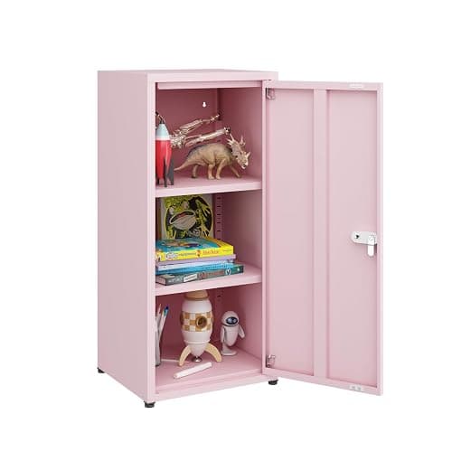 MIOCASA Metal Storage Cabinet with Lock, 3 Adjustable Shelves Single Door Steel Locker for Home, Office & Garage (Pink) thumbnail 9