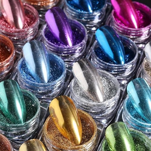 Metallic Mirror Chrome Nail Powder Set, 23 Colors Magic Mirror Y2K Gold Silver Decorations Rubbing Nail Art Glitter Pigment Flakes Manicure Accessories (23pcs Chrome Powder) thumbnail 7