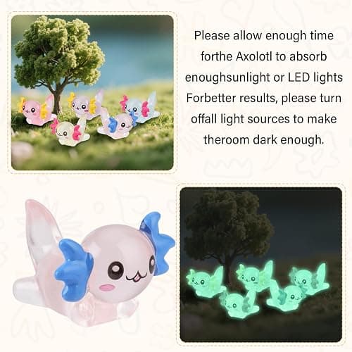 BuQiuRen 34pcs Mini Resin Axolotl, Glow in The Dark Tiny Axolotl Miniature Figures Toy Tiny Plastic Animal Figurines for Fairy Garden Landscape Aquarium Potted Birthday Christmas Party Decorations thumbnail 4