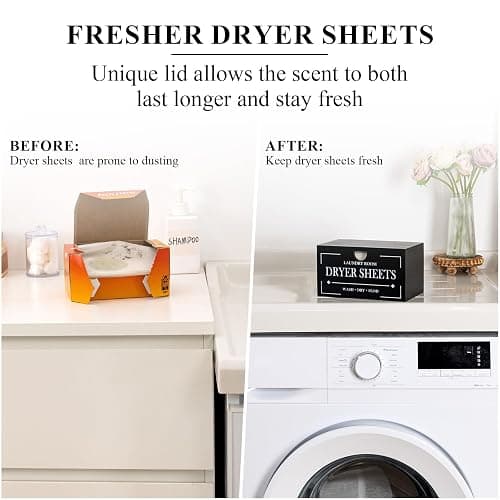 HouseJoy Dryer Sheet Holder-Black Dryer Sheet Container with Lid,Wooden Laundry Room Organization and Storage,Rustic Farmhouse Dryer Sheet Dispenser for Laundry Room Decor,Fabric Softener Containers thumbnail 4