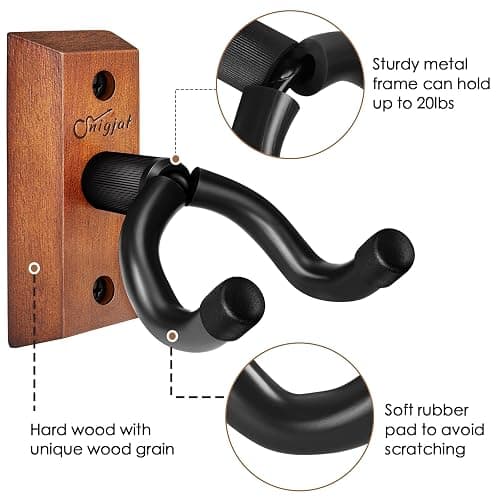 SNIGJAT Guitar Wall Mount 2 Pack, Guitar Hanger Wall Hook Holder Stand with Screws, Hardwood Mount Hanger for Acoustic Bass,Banjo, Mandolin thumbnail 5