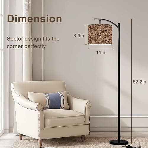 BVCAHSAW Arc Floor Lamp Leopard Seamless Pattern Animal Print Modern Tall Standing Lamp Dimmable with Remote Adjustable Drum Shade Footswitch for Living Room Bedroom Office thumbnail 2