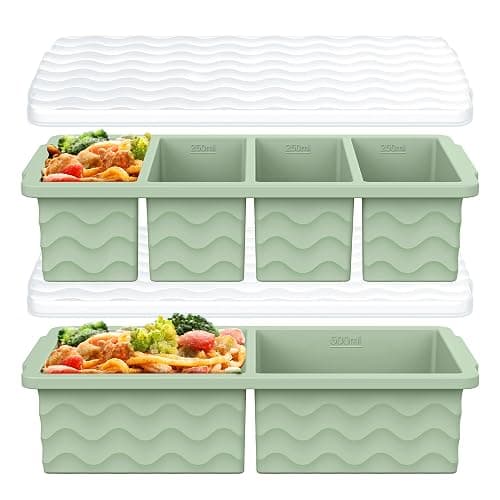 Silicone Freezer Molds for Soup with Lid, 1-Cup & 2-Cup Large Ice Cube Trays Food Storage Containers for Meal Prep, Freeze 250mL/125mL Portions – 2 Pack - Image 1