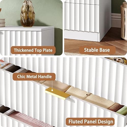NDOHCUO Fluted 8 Drawer Dresser for Bedroom,47.2''W Modern Dresser for Closet with Metal Handle, Wooden Chest of Drawers for Bedroom, Living Room, Hallway, White thumbnail 4