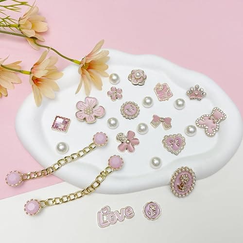 Bling Shoe Charms for Women, Sparkle Rhinestones Shoe Decoration Charms, Girly Shoe Chains for Clog Sandals, DIY Shoe Accessories for Party Favor - Light Pink thumbnail 4