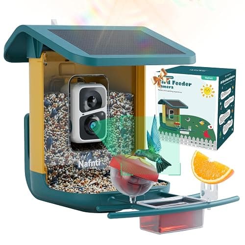Nafnti 2K Smart Bird Feeder with Camera, Solar Powered, AI Identify 10,000+ Birds, 1.8L Capacity, IP65 Waterproof, Squirrel Proof, Live View Alerts, Various DIY Addons, Gift for Bird Watching - Image 1