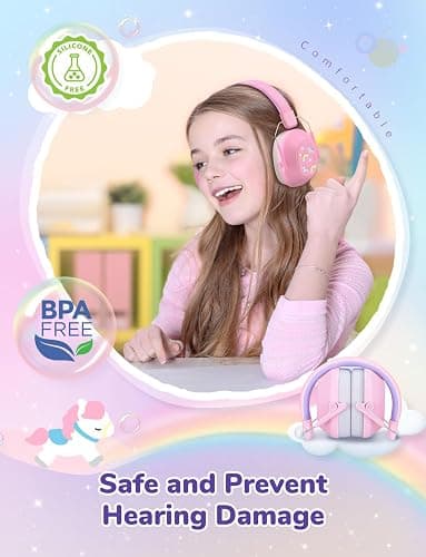 iClever Noise Cancelling Headphones for Kids, SNR 29dB Safety Noise Reduction Ear Muffs for Autism Sensory &Concentration Aid, Ear Hearing Protection for Fireworks/Event/Monster Jam, Rainbow Pony thumbnail 3