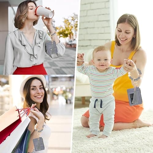 KNGITRYI Wallet Keychain Wristlet for Women,Slim RFID Credit Card Holder Purse Tassel Keychain Bangle Key Ring for Men Women thumbnail 6